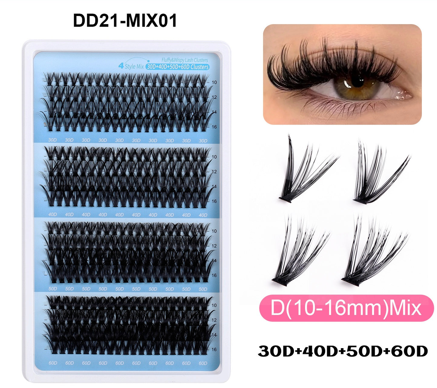 Premium Cluster Eyelash Extensions – Wispy Manga Style, Full Volume 3D Lash Set