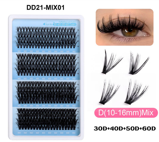 Premium Cluster Eyelash Extensions – Wispy Manga Style, Full Volume 3D Lash Set